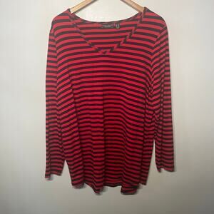 Susan Graver Weekend Tunic Red Navy Striped Pocket Scoop Neck Spring Casual 1X